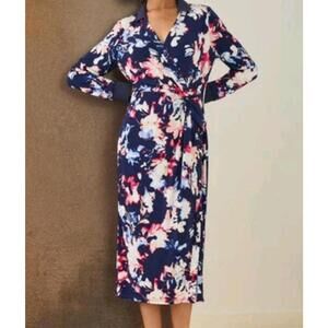 Jones New York Women's‎ Dress XL Collared Twisted Wrap Midi Retail $99